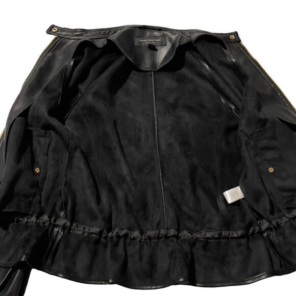 NWT Marc New York Andrew Marc Black Drawstring Faux Leather Jacket Size Small - Picture 7 of 14
